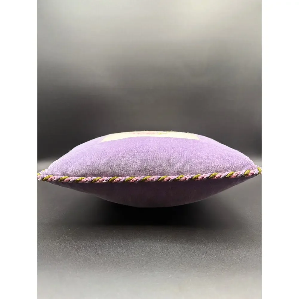 Vintage Needlepoint Pillow Lavender Floral Accent Throw Pillow Handmade 12